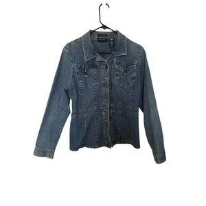 Axcess‎ Stretch Denim Jacket Fitted Button Front Jean Jacket Blue Size L
